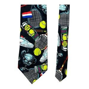 Addiction by Bolero Inc Men's Black Silk Tennis Sport Themed Novelty Tie Necktie